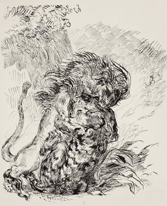 Un leone che assale una tigre da Ferdinand Victor Eugene Delacroix